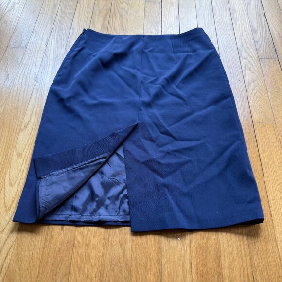 Prada Size 6 Navy Blue Virgin Wool Mini Pencil Skirt With Silk-Cupro Lining - Picture 12 of 15